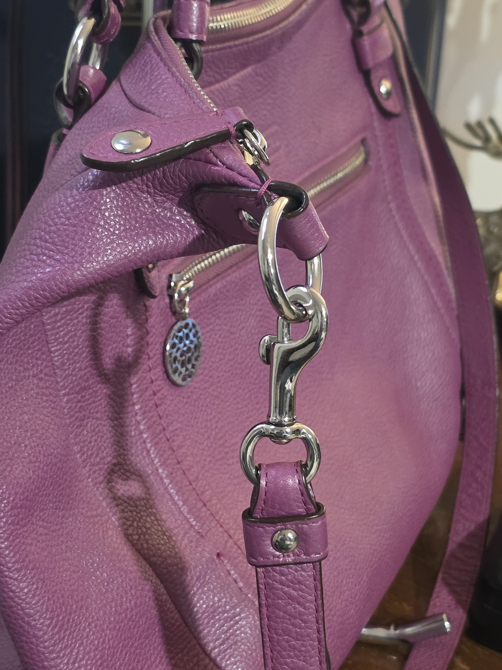 Coach Alexandra Convertible Hobo Purple Pebbled Leather & Black Sunglasses Case - Picture 5 of 11